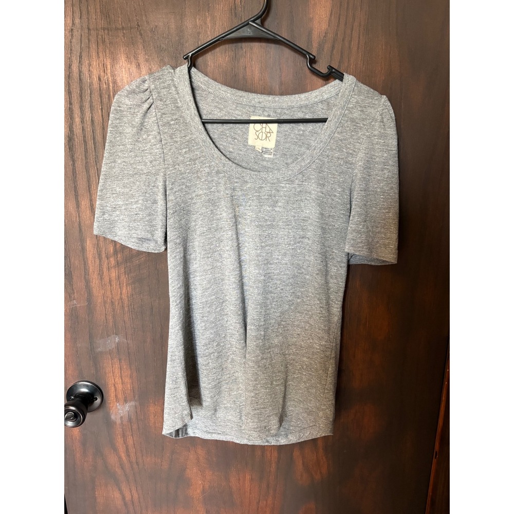 Chaser Womens Heather Grey Puff Sleeve Scoop Neck T-Shirt CW7600EVE Size M